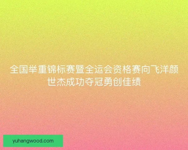 全国举重锦标赛暨全运会资格赛向飞洋颜世杰成功夺冠勇创佳绩
