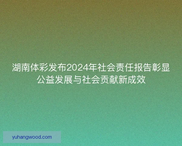 湖南体彩发布2024年社会责任报告彰显公益发展与社会贡献新成效